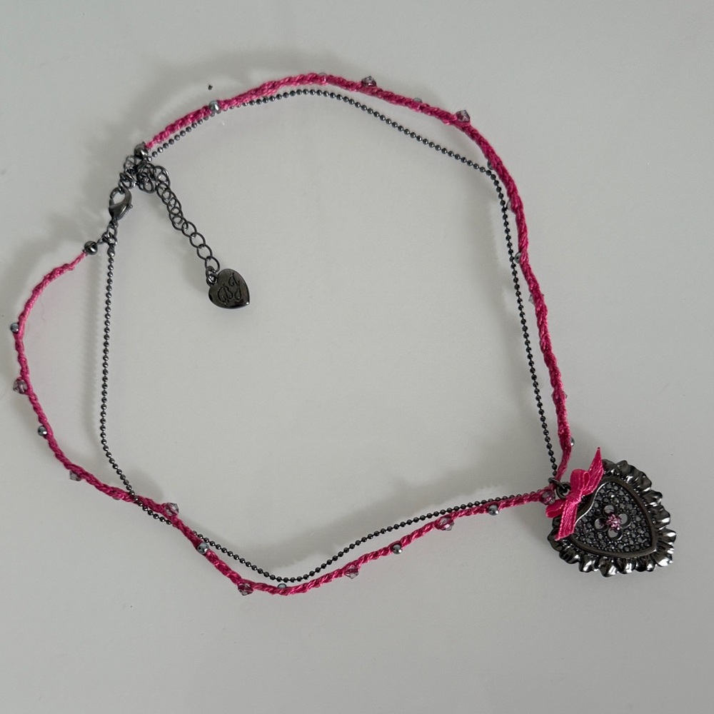 Betsey Johnson Pink and Black Heart Necklace